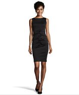 Nicole Miller black ponte knit ruched front sleeveless sheath dress