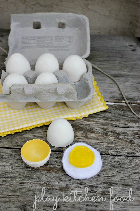 Play kitchen food from plastic eggs