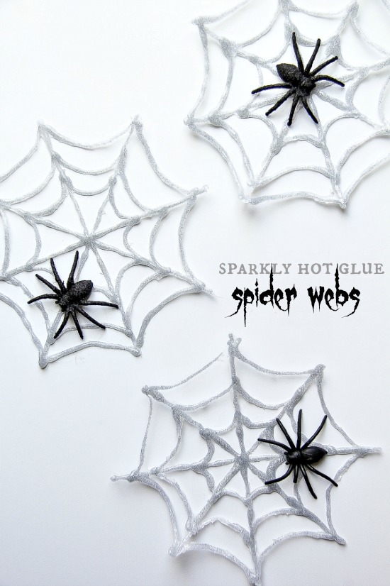 Sparkly Hot Glue Spider Webs for Halloween