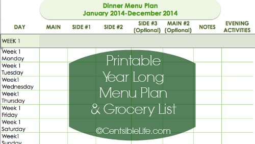 Printable Menu Plan screenshot